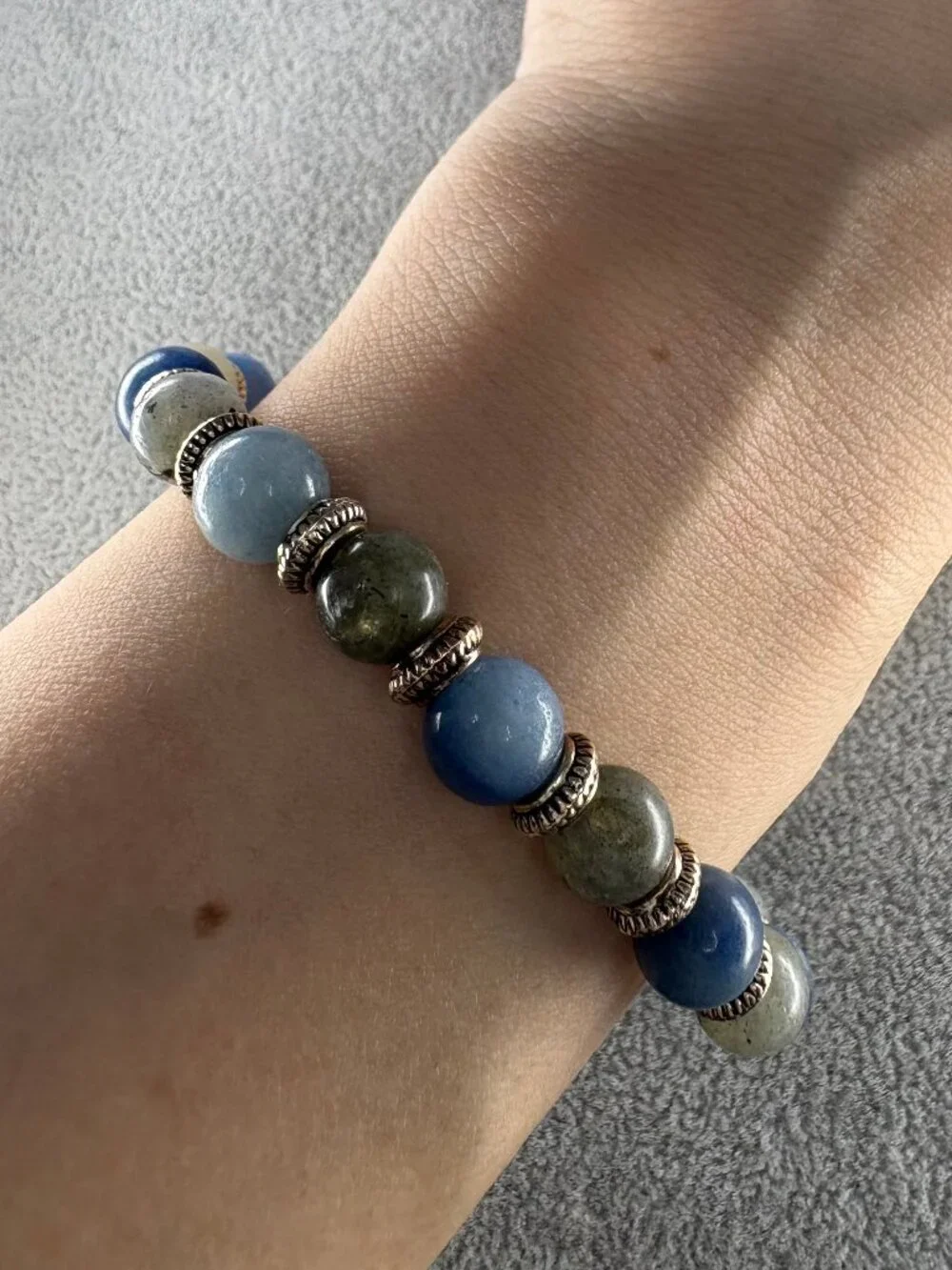 8mm Natural Blue Aventurine Labradorite Bracelet Grey Flash Gemstone Beads Gift